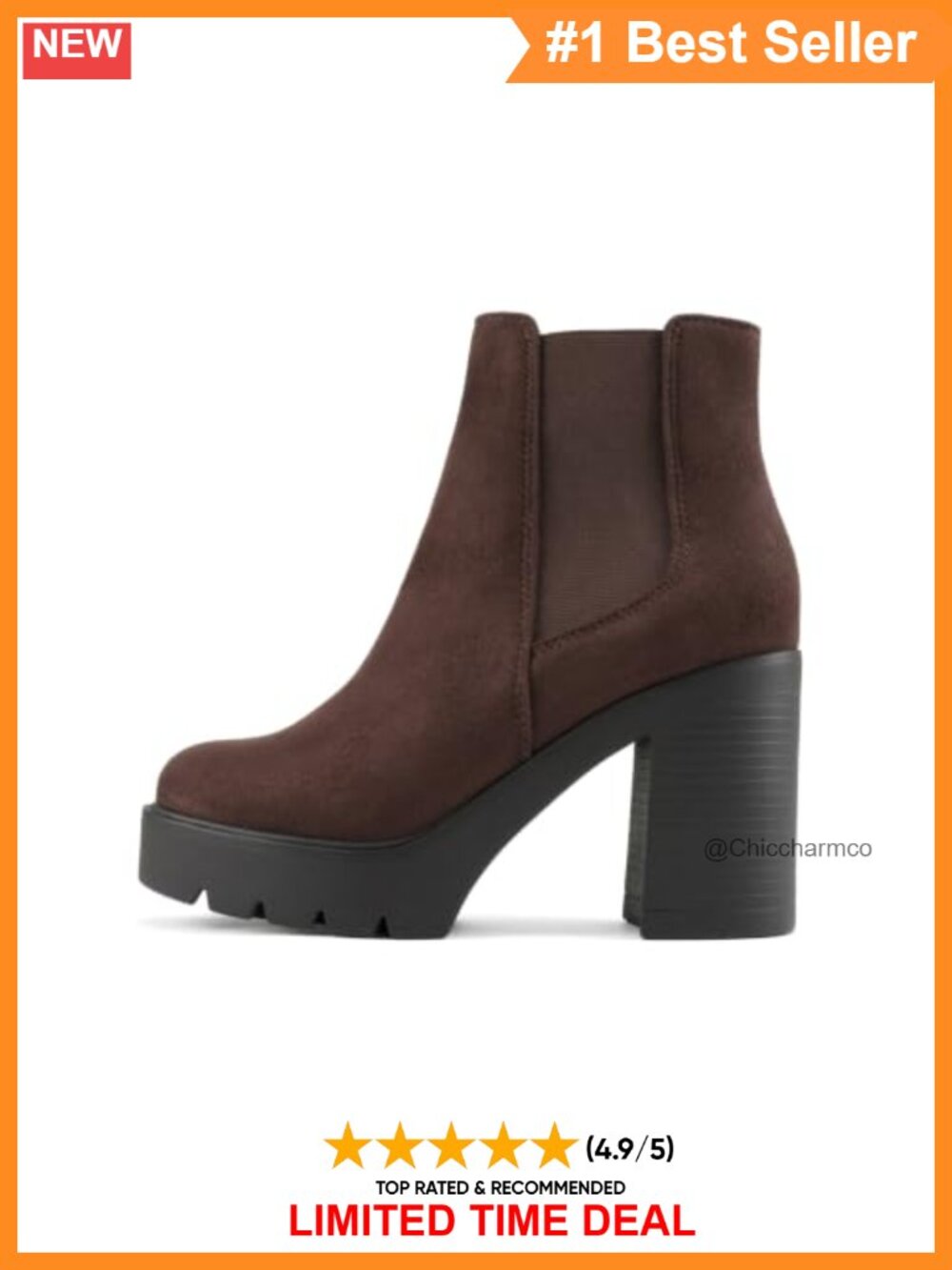 Women Lug Sole High Heel Chelsea Ankle Boot Imitation Suede